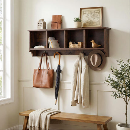 Dreamade Wall Mounted Coat Rack with 4 Cubbies & 5 Double Hooks