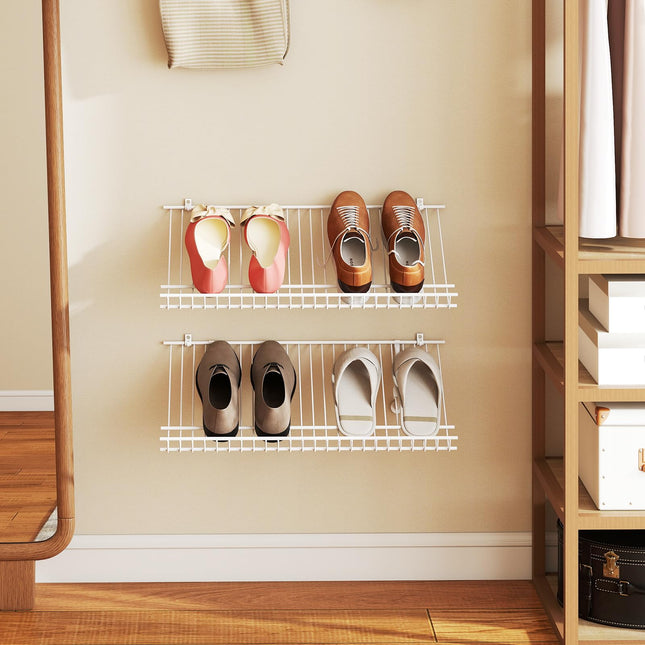 Dreamade Wall Mounted 24" Shoe Rack Set of 2 Metal Wire Storage Shelf