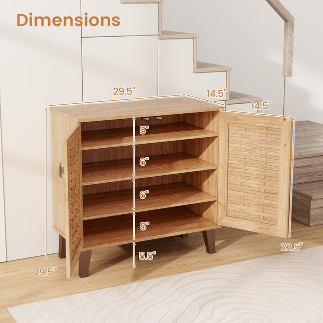Dreamade Shoe Cabinet with Doors, 4-Tier Farmhouse Shoe Storage Cabinet with 3 Adjustable Shelves