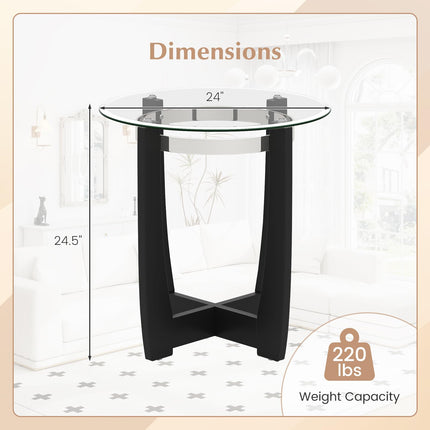 Dreamade Round Glass End Table - 24’’ Side Table with Tempered Glass Top