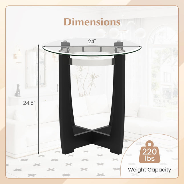 Dreamade Round Glass End Table - 24’’ Side Table with Tempered Glass Top
