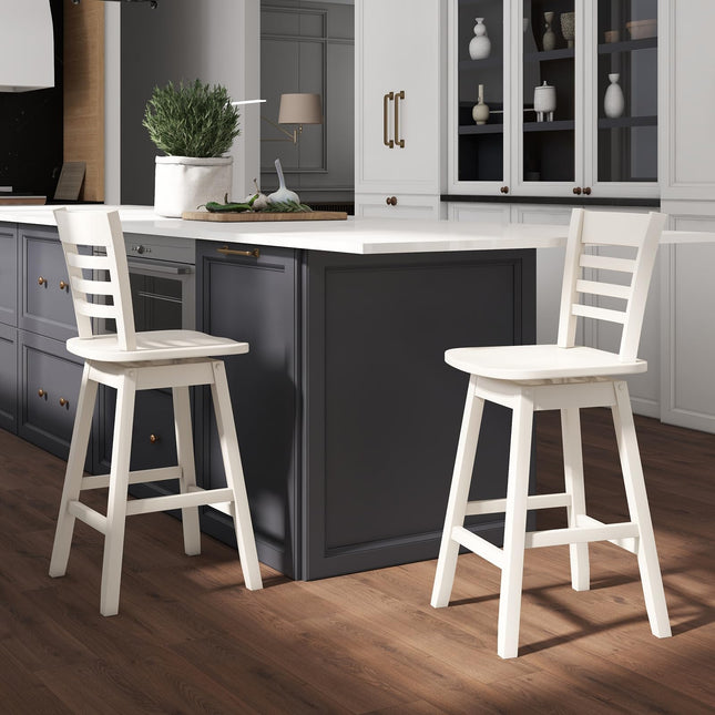 Dreamade Wood Bar Stools, Swivel Counter Height Bar Stools with Slatted Hollow Back & Ergonomic Contoured Seat