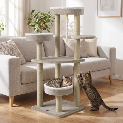 DREAMADE 51-Inch Modern Multi-Level Cat Tower with 3 Cozy Beds