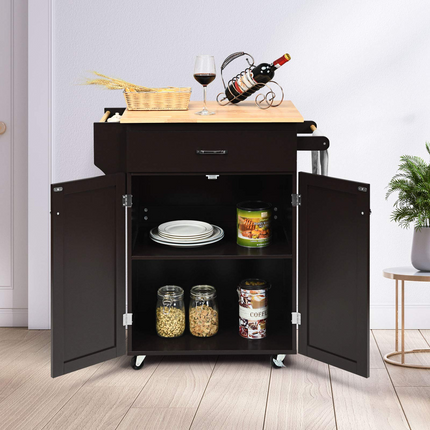 Dreamade Rolling Kitchen Island, Kitchen Trolley Cart with Spice Rack, Large Drawer