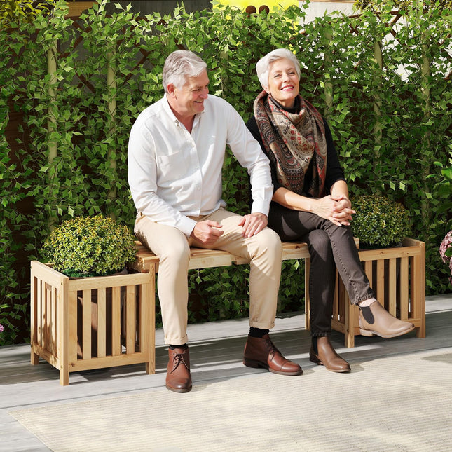 Dreamade 2-in-1 Outdoor Bench with 2 Raised Garden Beds