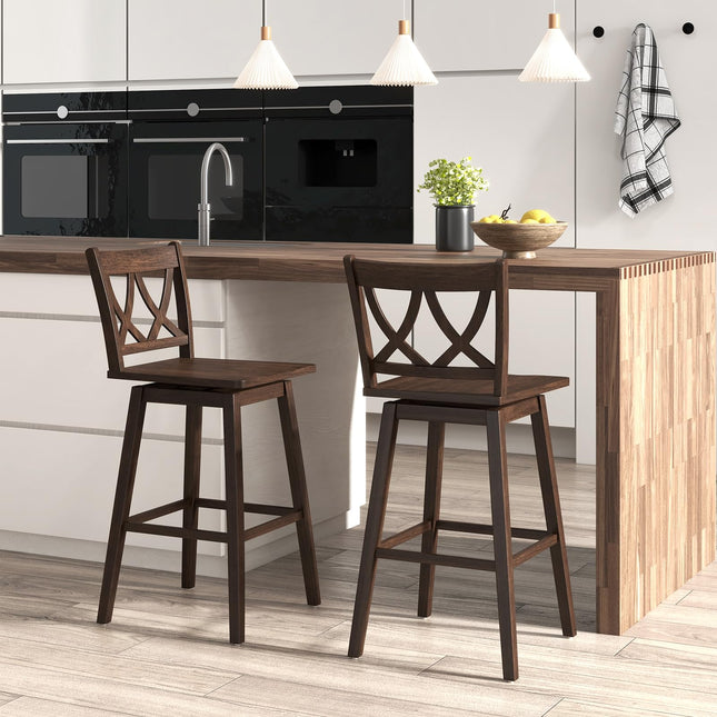 Dreamade 29" Bar Stools Set of 2/4, Swivel Wooden Bar Chairs with Rubber Wood Frame, for Kitchen Island, Restaurant & Pub, Dark Grey