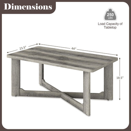 Dreamade Farmhouse Wood Coffee Table Rectangle Center Table with X-Shaped Base & Rubber Wood Frame