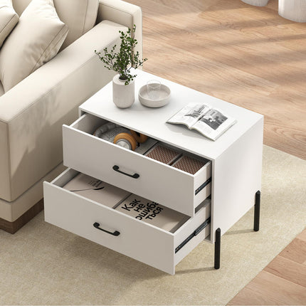 Dreamade 2-Drawer Dresser Modern Wooden Nightstand with Metal Legs & Handles