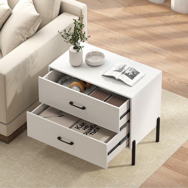 Dreamade 2-Drawer Dresser Modern Wooden Nightstand with Metal Legs & Handles