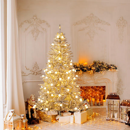 Dreamade Pre-Lit Snow Flocked Christmas Tree with Warm White LED Lights & Globe Lights