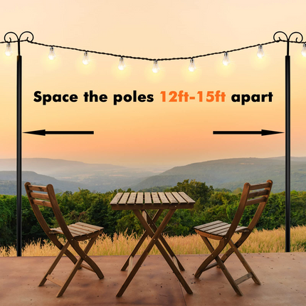 Dreamade String Light Pole for Outside, 2 Pack 8ft / 10 ft Outdoor Metal Poles with Hooks for Hanging String Lights - DreamadeUS