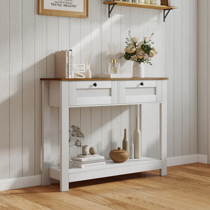 Dreamade Farmhouse Console Table with 2 Drawers 42" Long Narrow Entryway Table