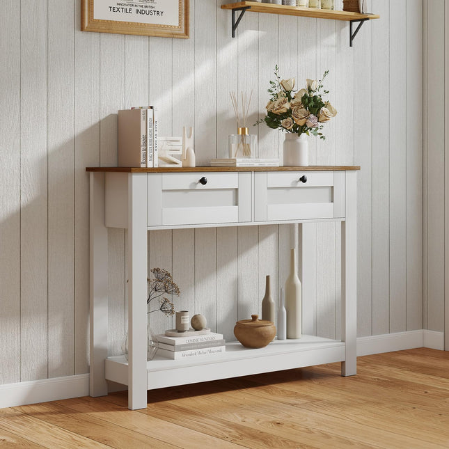 Dreamade Farmhouse Console Table with 2 Drawers 42" Long Narrow Entryway Table