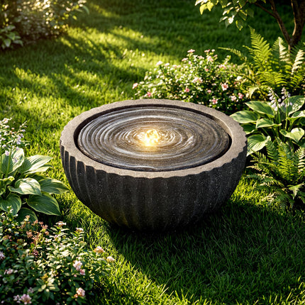 Dreamade 17.5"/18" Round Outdoor Water Fountain with 6 LED Lights