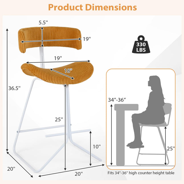 Dreamade 25" Fabric Upholstered Armless Counter Height Chairs with Metal Legs & Footrest