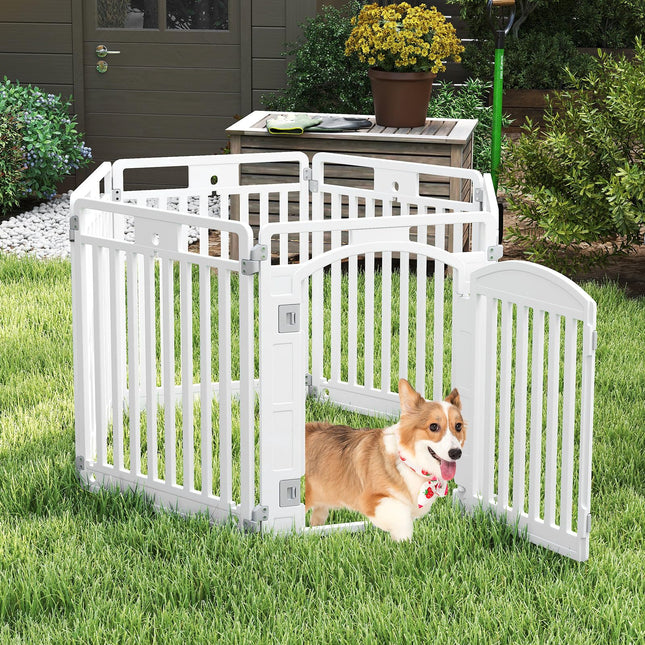 Dreamade 6/12 Panel Dog Playpen 32'' Tall Plastic Pet Fence with Lockable Door