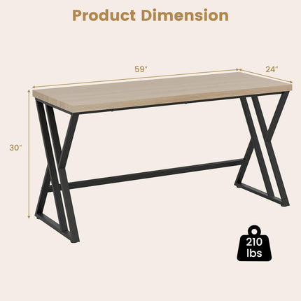 Dreamade Large Computer Desk 59" Industrial Home Office Desk with Z-Shaped Metal Leg & Crossbar