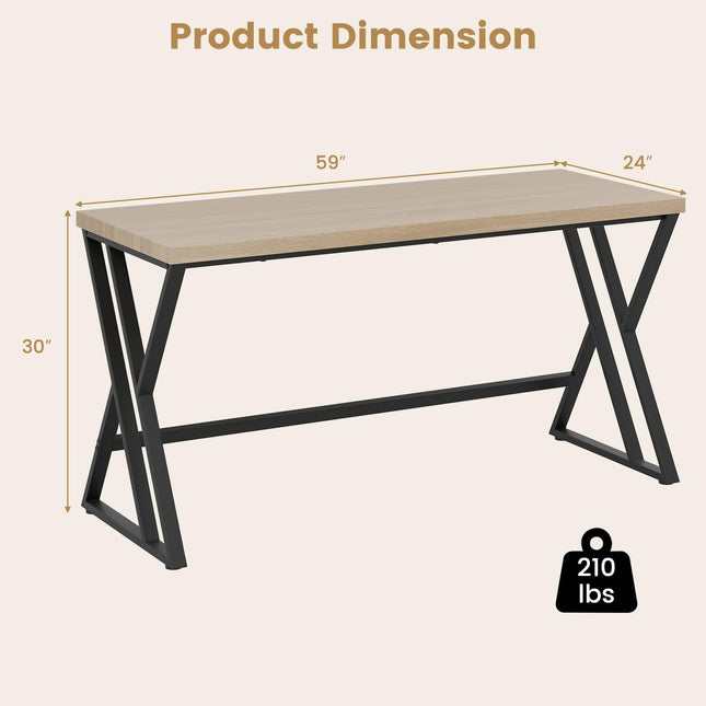 Dreamade Large Computer Desk 59" Industrial Home Office Desk with Z-Shaped Metal Leg & Crossbar