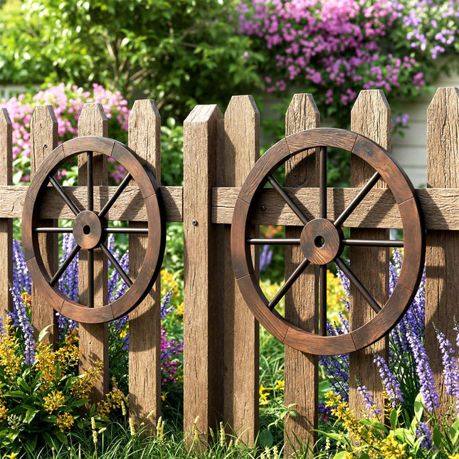 Dreamade 24-Inch Wagon Wheels 2/4 Pieces Carbonized Solid Fir Wood