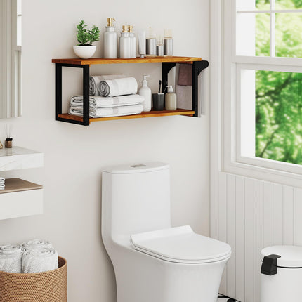 Dreamade Teak Wood Bathroom Floating Wall Shelves