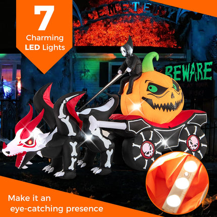 Dreamade 9 FT Halloween Inflatable Outdoor Decoration, Blow up Grim Reaper Driving Pumpkin Carriage