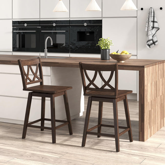 Dreamade 24" Bar Stools Set of 2/4, Swivel Wooden Bar Chairs with Rubber Wood Frame, Dark Grey