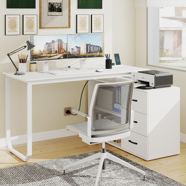 Dreamade 55 Inch L-Shaped Desk with Charging Station