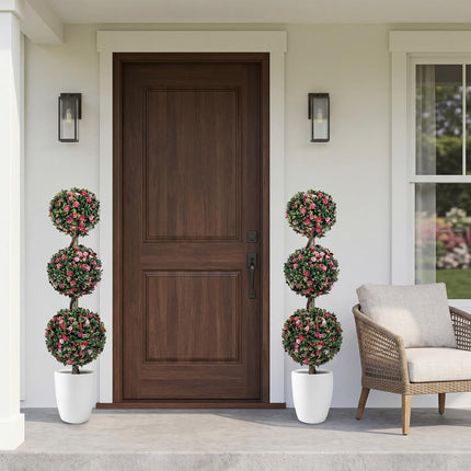Dreamade 43.5" Faux Potted Floral Plant Artificial Triple Ball Rose Topiary Tree ( 1/2 pack )