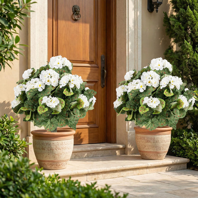 Dreamade 22.5” Artificial Begonia Ball Trees Set of 2 with Ground Spikes