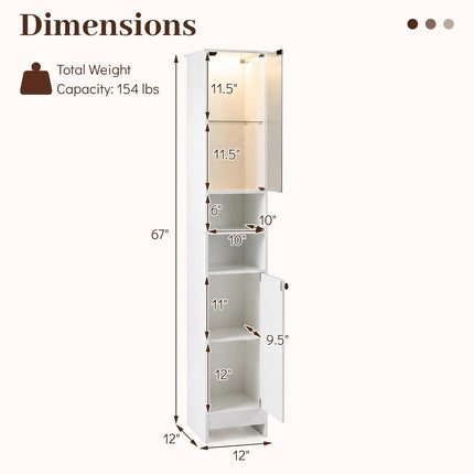 Dreamade Tall Narrow Bathroom Cabinet with Lights & Remote Control (1/2)
