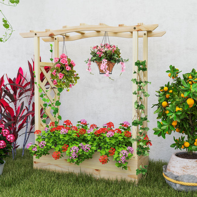 Dreamade Raised Garden Bed with Sided Trellis & Hanging Roof, Wood Planter Box, 44”x14”x45” (L x W x H)