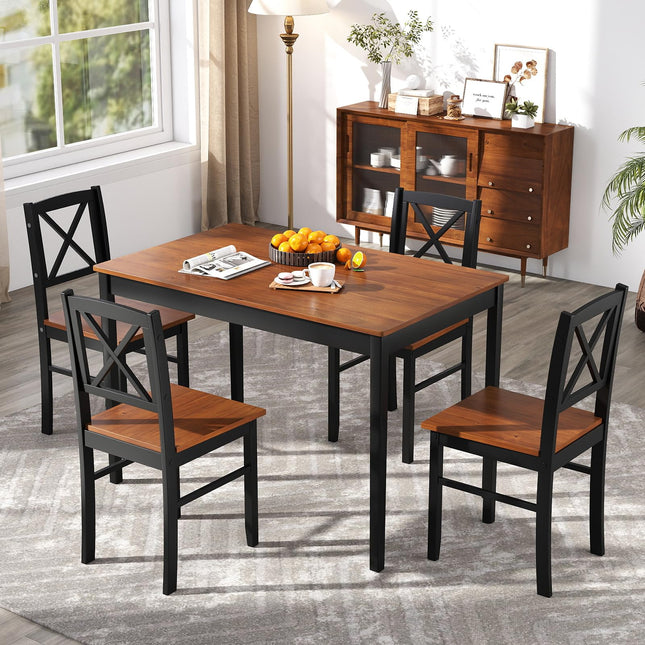 5 Piece Dining Table Set with Rectangular Kitchen Table and 4 Chairs for 4 People-Coffee