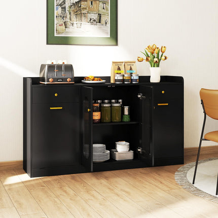 Dreamade 55" Farmhouse Buffet Cabinet w/Hidden Tilt Out Trash Can