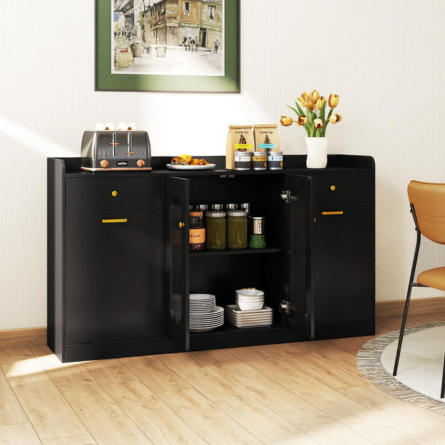Dreamade 55" Farmhouse Buffet Cabinet w/Hidden Tilt Out Trash Can