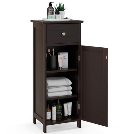 Bathroom Floor Storage Cabinet with Adjustable Shelf & Large Drawer