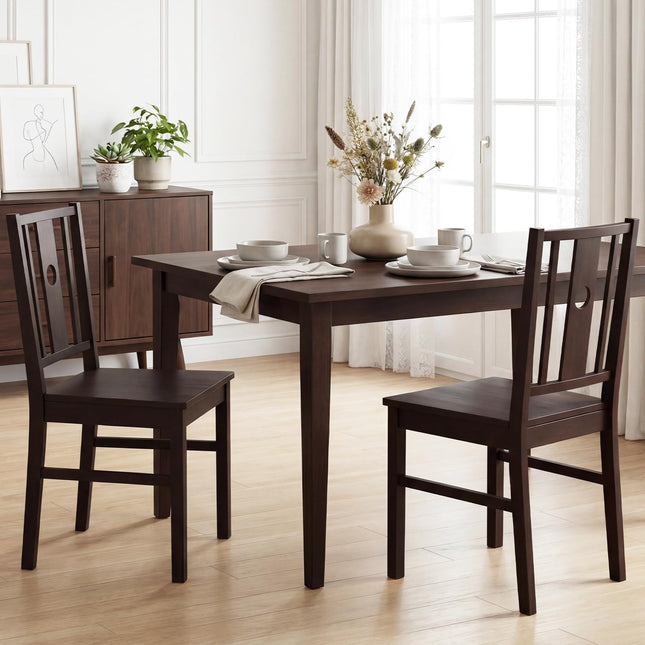 Dreamade Solid Rubber Wood Kitchen Chairs with Slatted Curved Backrest & Wide Seat (2/4)