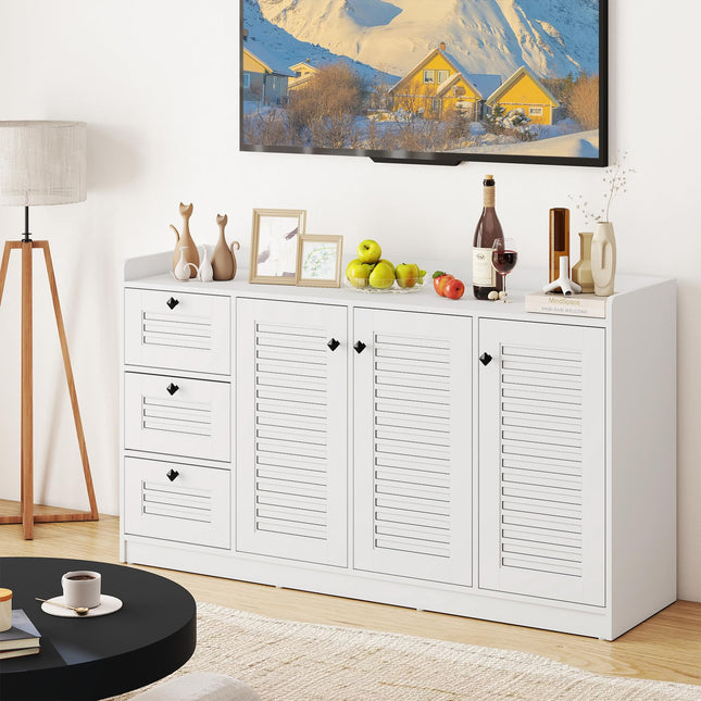 Dreamade 63'' Buffet Cabinet with Storage Modern Sideboard Cabinet with 3 Doors & 3 Pull-Out Drawers