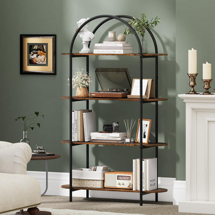 Dreamade Arched Bookshelf 4-Tier Industrial Open Bookcase with Sturdy Metal Frame