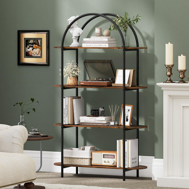 Dreamade Arched Bookshelf 4-Tier Industrial Open Bookcase with Sturdy Metal Frame
