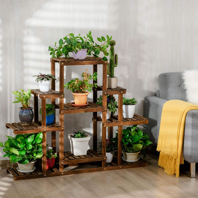 Dreamade Flower Rack Wood Plant Stand Wood Shelves Bonsai Display Shelf