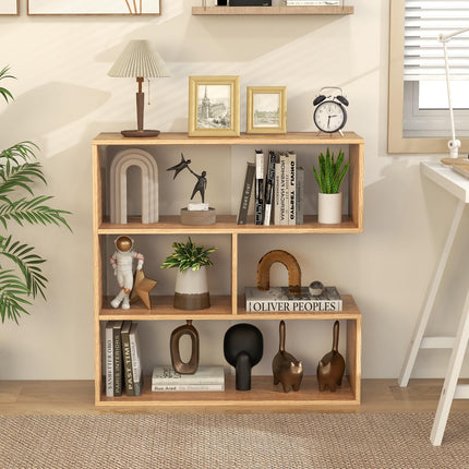 Dreamade 3-Tier Bookshelf, Wooden Concave Bookcase for Small Space, Modern Freestanding Display Storage Shelves