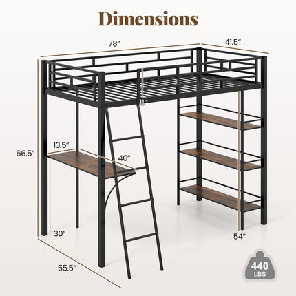 Dreamade Twin Size Loft Bed with Desk & Shelves for Kids