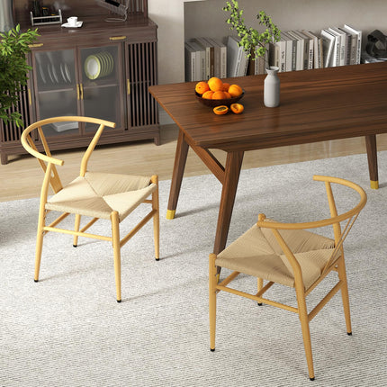 【侵权下架】Dreamade Metal Dining Chairs Set of 2/4 Mid-Century Weave Dining Room Chair w/Y-Shaped Backrest