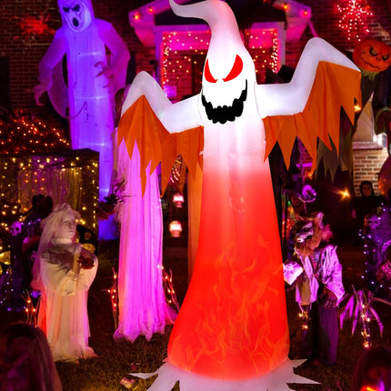 DREAMADE 8FT Halloween Inflatable Ghost with Rotating Flame Red LED Lights