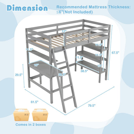Dreamade Loft Bed with Desk & Bookshelves