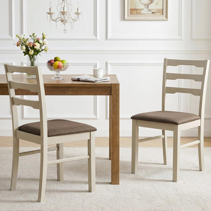Dreamade Wood Farmhouse Upholstered Kitchen Chairs with Ladder Back Design (2/4)
