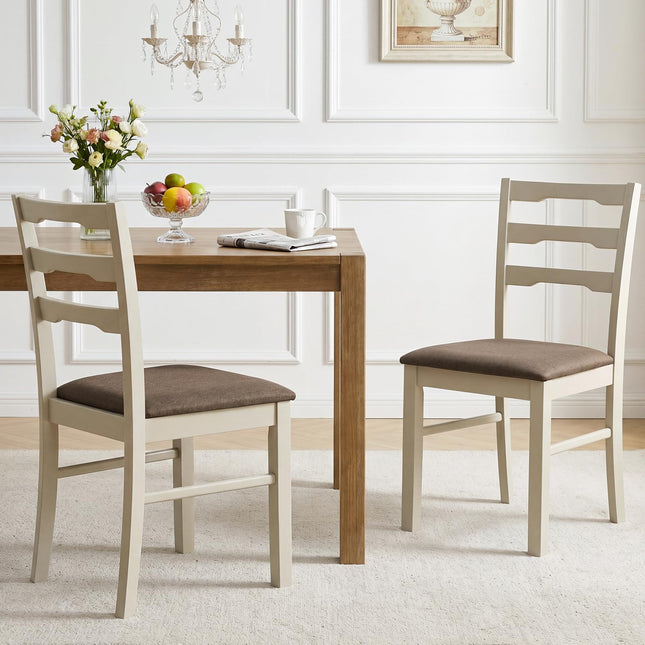 Dreamade Wood Farmhouse Upholstered Kitchen Chairs with Ladder Back Design (2/4)