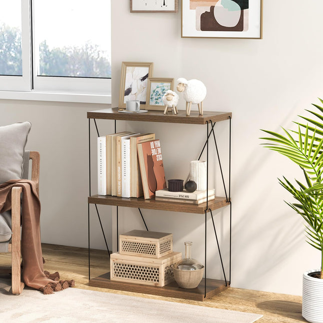 Dreamade 3-Tier Open-Back Bookshelf, Freestanding Display Rack, Metal Frame Storage Shelf