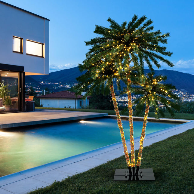 Dreamade Pre-Lit Artificial Christmas Tree, 4/5/6 FT Triple Coconut Plam Trees with Metal Base