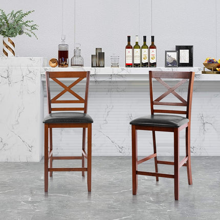 Dreamade Modern 25” Counter Height Dining Pub Stools with X-Shaped Backrest, Soft Cushion & Durable PU Seat
